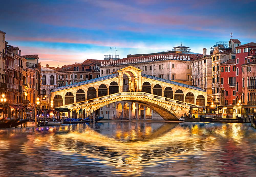 CASTORLAND 1000 Piece Jigsaw Puzzle - Rialto by Night Venice Italy | Romantic European Bridge Landscape | Challenging Adult Puzzle C-104215-2 | Perfect for Relaxation, Family Bonding & Home Decor