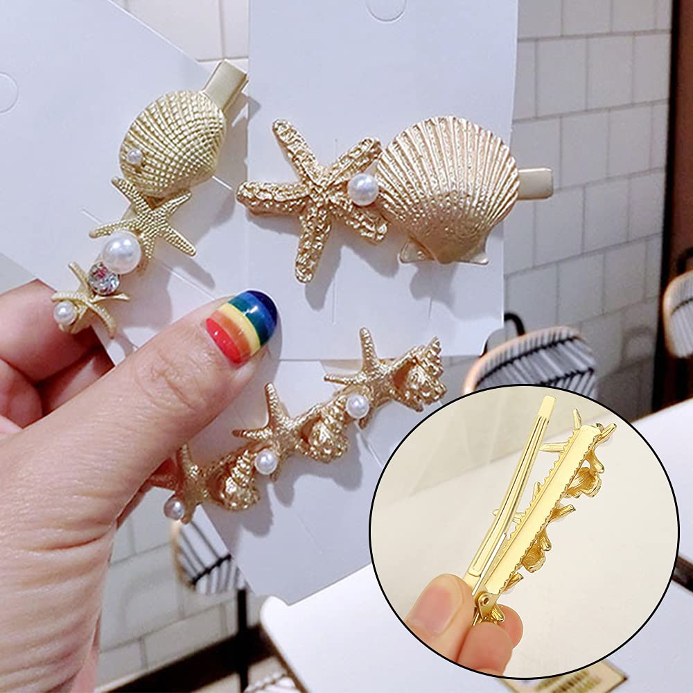 3Pcs Starfish Hair Clips with Pearls - Ocean Themed Hair Barrettes for Women & Girls - Perfect for Beach Weddings, Summer Vacations & Boho Hair Accessories