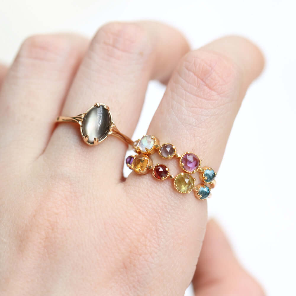 Mystery Black Shell Clear Quartz Gemstone Ring for Women | Elegant Boho Jewelry Gift for Her | Perfect for Parties, Weddings & Everyday Wear