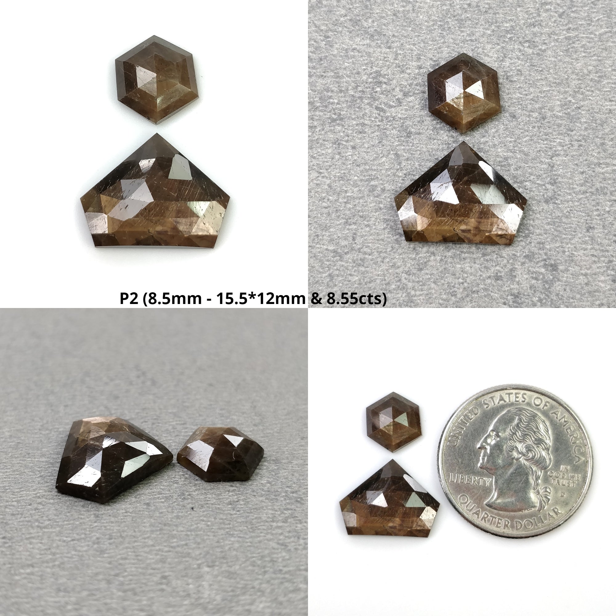 Natural Untreated Golden Brown Chocolate & Silver Sapphire Gemstone Rose Step Cut Hexagon Shape (2pcs) - Perfect for Jewelry Making, Engagement Rings & Unique Gift Ideas