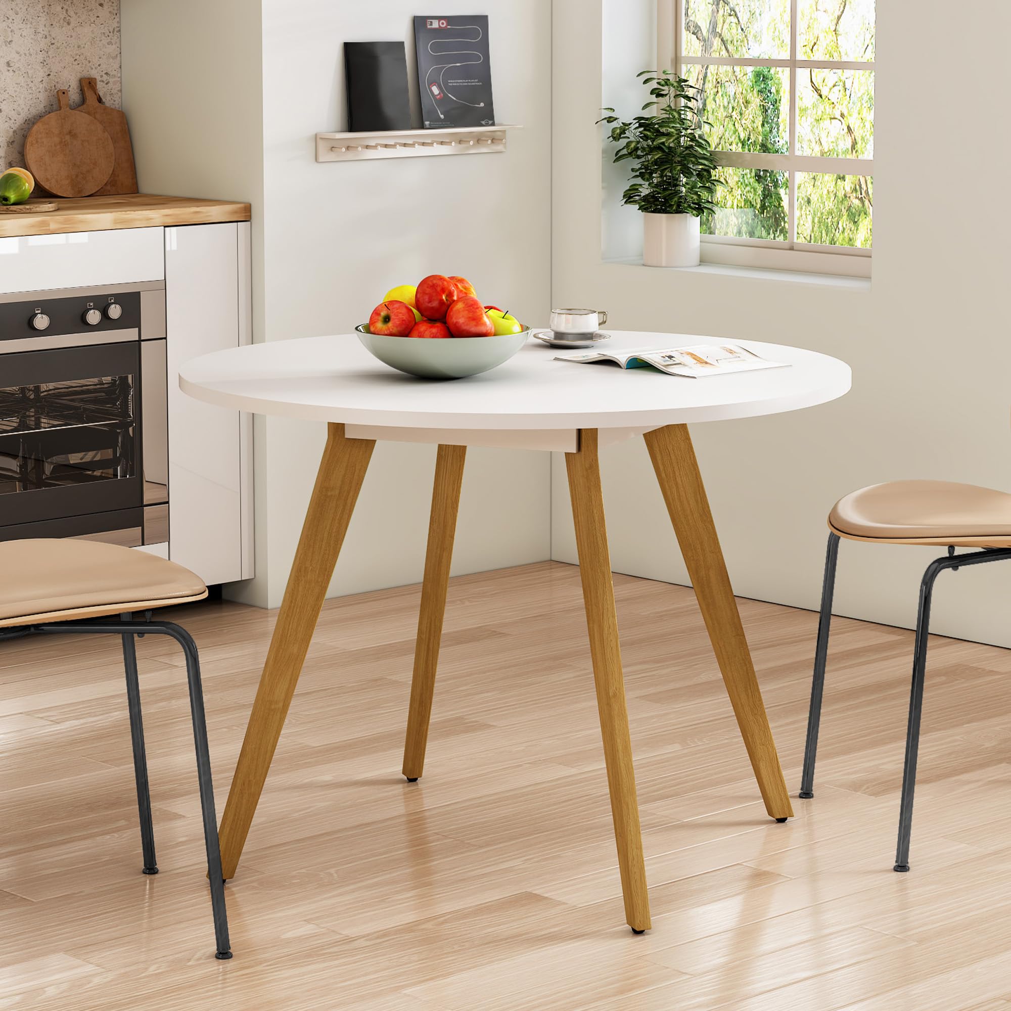 Mid Century Modern Dining Table - Solid Wood Legs Kitchen Table 31.5