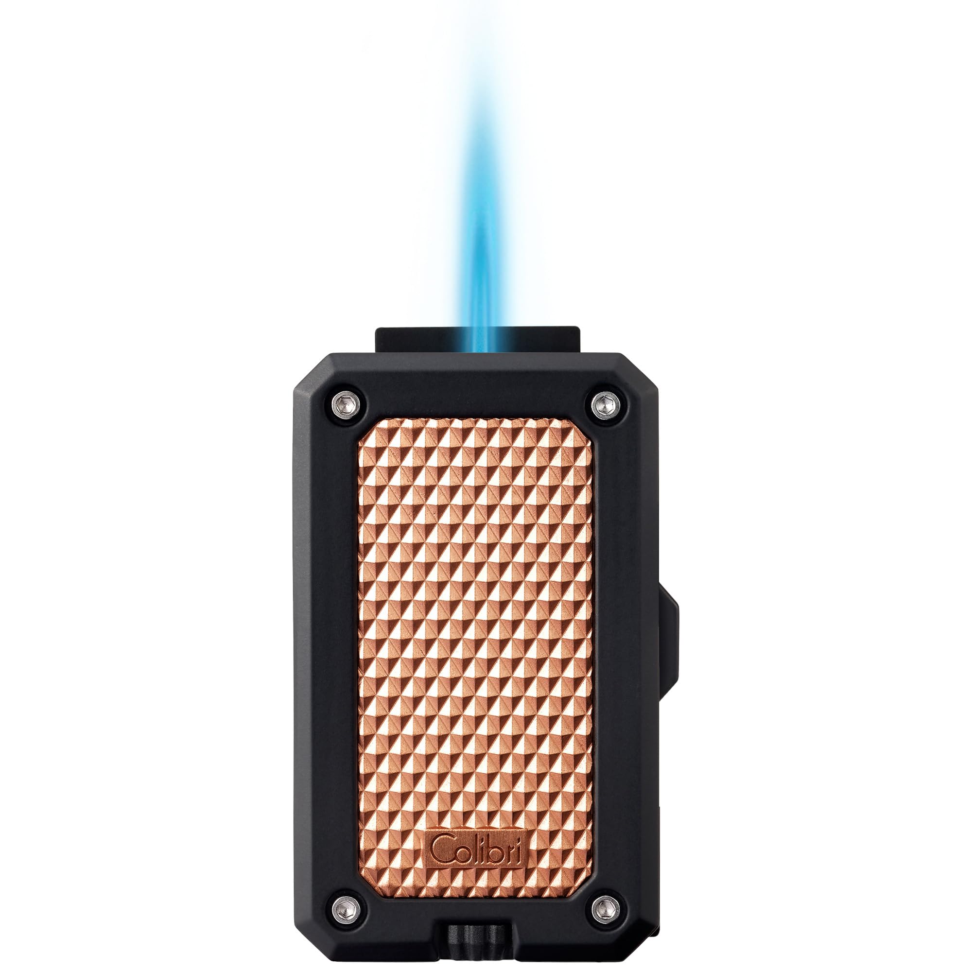 Colibri Rally Single Jet Flame Butane Lighter - Windproof Refillable Cigar Lighter with Blue Fuel Window & Adjustable Flame (Black/Rose) - Perfect for Cigar Smoking, Outdoor Camping & BBQ Use
