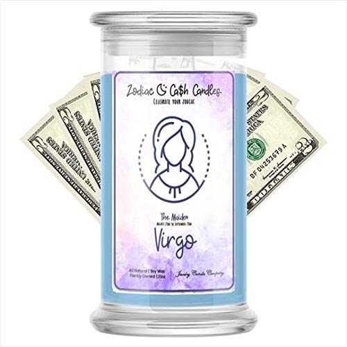 Virgo Zodiac Money Candle with Cash Surprise ($2-$2,500) | 21oz Soy Wax Jar Candle for Home Decor & Gift | Perfect for Birthday, Housewarming & Zodiac-Themed Parties