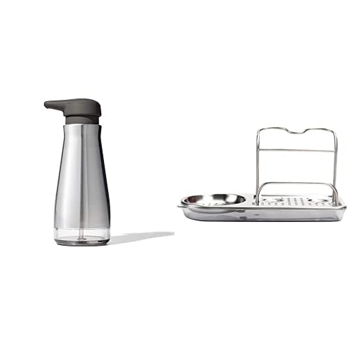 OXO Good Grips Stainless Steel Soap Dispenser and Sink Caddy Set - Premium Kitchen & Bathroom Organizer for Liquid Soap, Dish Soap, and Hand Wash - Perfect for Countertop, Sink, and Vanity Organization