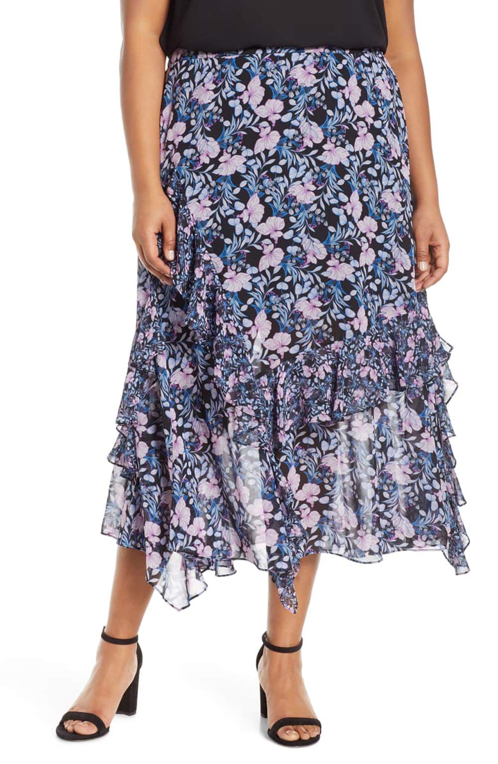 Vince Camuto Women's Plus Size Ruffled Floral Maxi Skirt - Elegant Boho Summer Dress for Beach, Vacation & Casual Outings