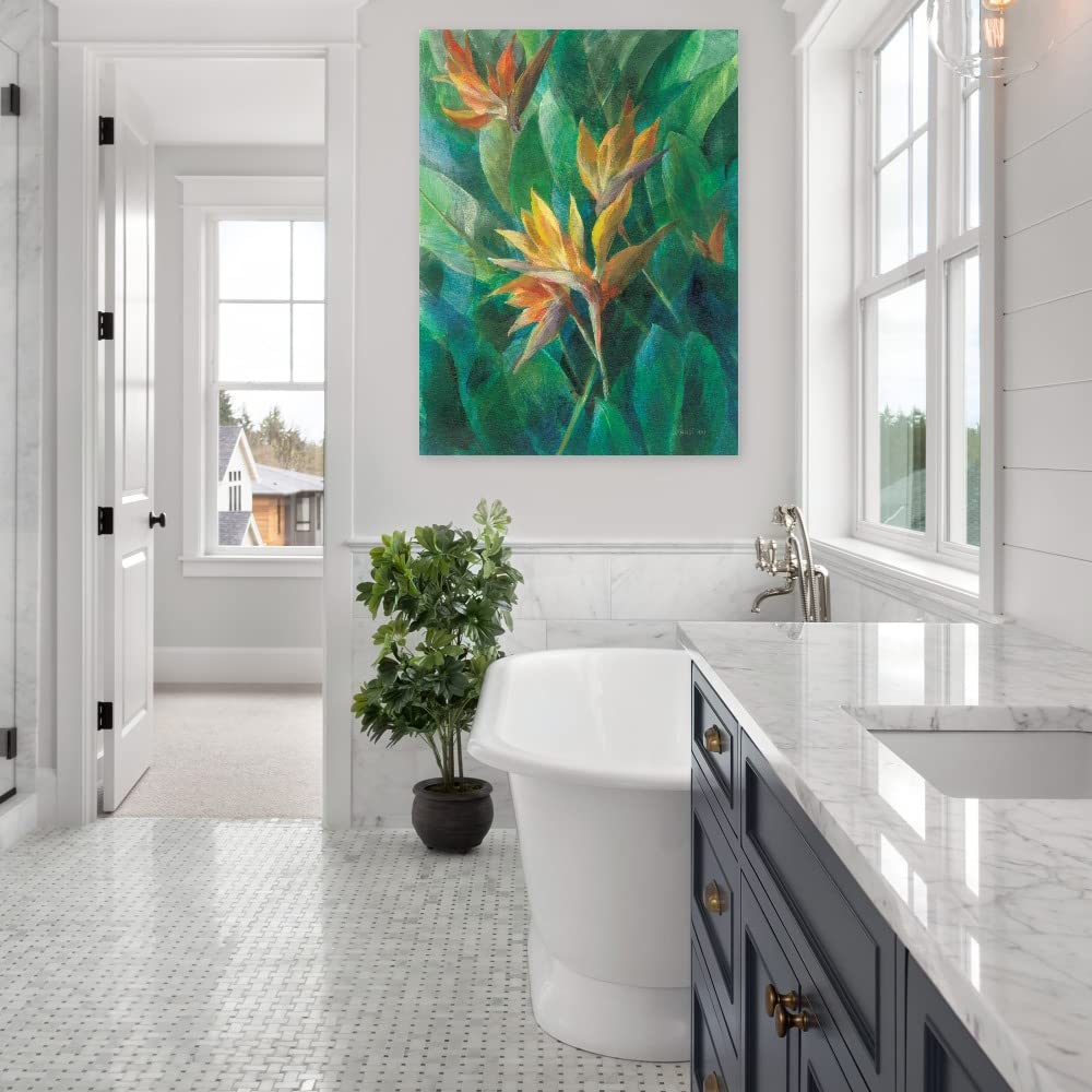 Bird of Paradise II Canvas Wall Art - 24x32 Inch Tropical Floral Painting by Danhui Nai - Ready to Hang Home Decor for Living Room, Bedroom, Office - Perfect for Coastal, Boho & Modern Interior Design