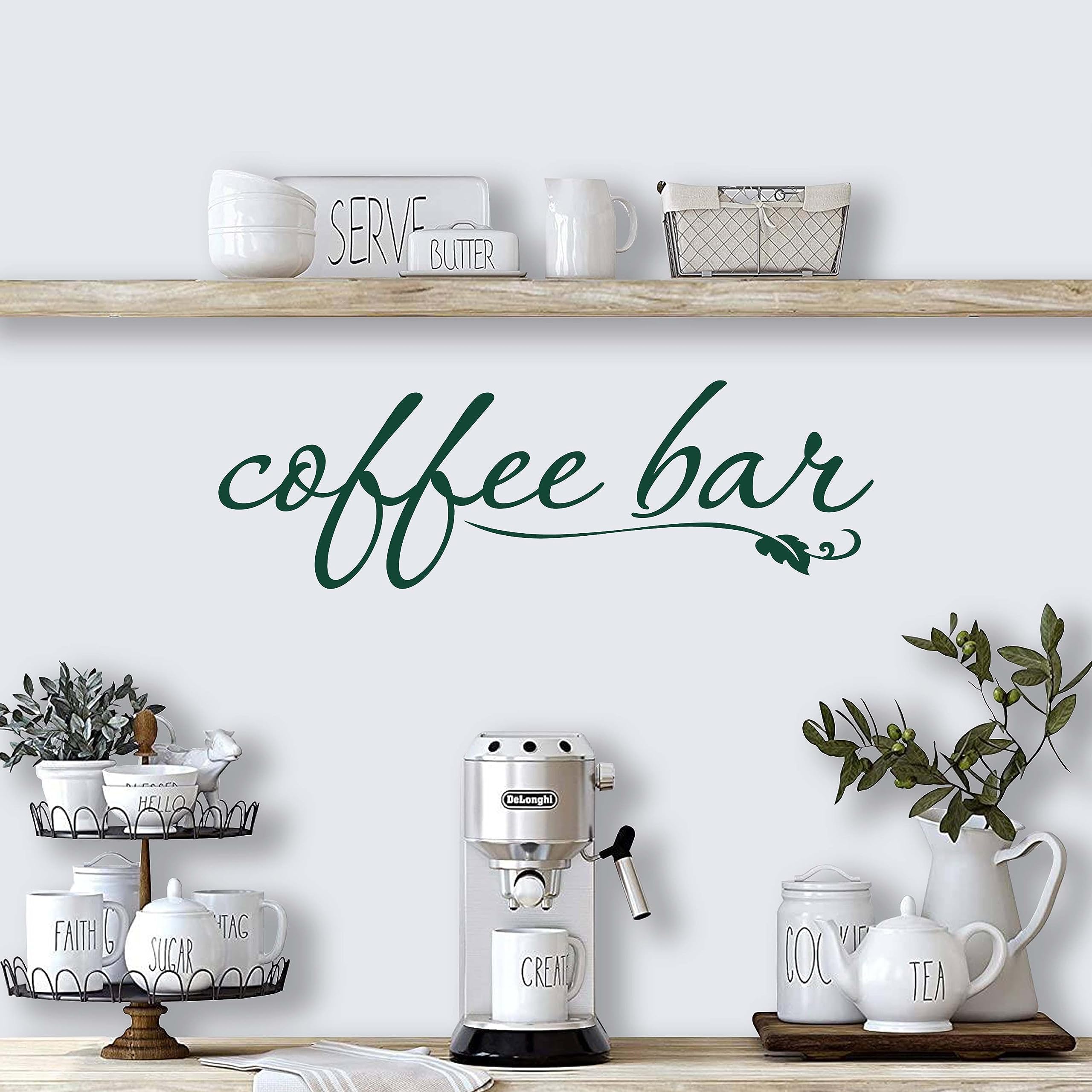 Dark Green Coffee Bar Sign - Rustic Kitchen Decor Wall Art - Handmade in USA - Perfect for Coffee Shops, Home Kitchens & Cafes