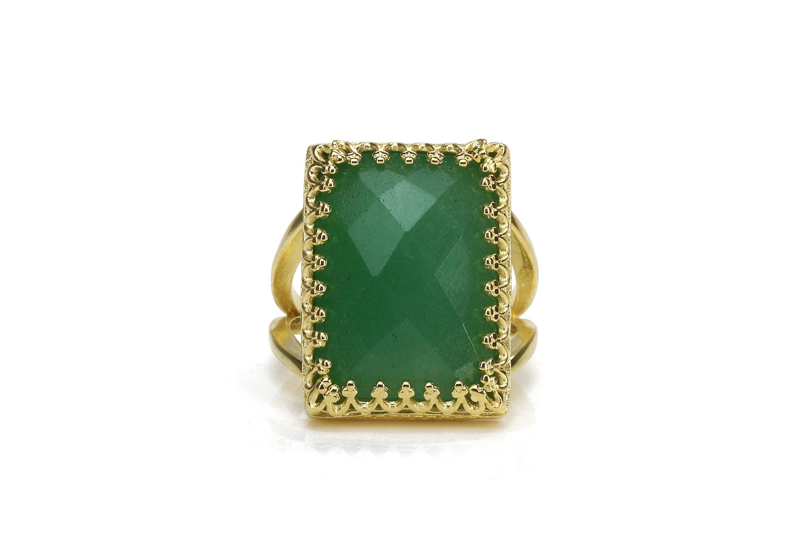 Handcrafted 14K Gold-Filled Aventurine Ring for Women - Royalty-Inspired Rectangular Gemstone Jewelry - Artisan Made with Gift Box - Perfect for Weddings, Anniversaries & Special Occasions