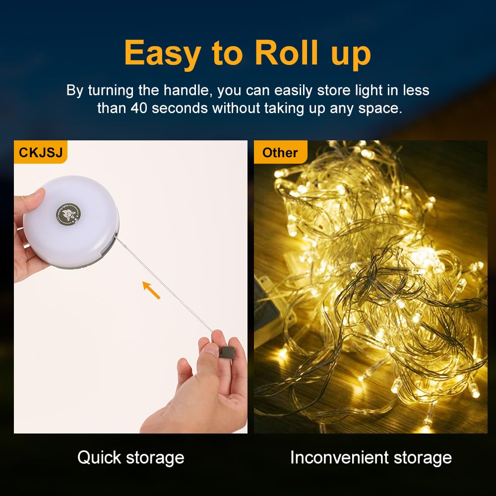 2 Pack 32.8ft Waterproof Camping String Lights - 4-in-1 Outdoor Fairy Lights with 8 Lighting Modes, USB Rechargeable & Battery Indicator, Durable for Camping, Backyard, Hiking, Patio & Garden Decor - Portable & Easy to Store