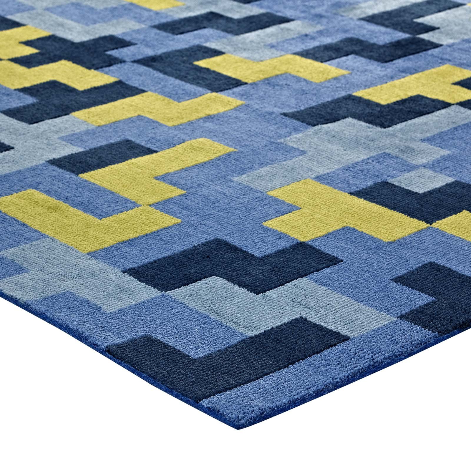 Modern Contemporary Urban Living Room Area Rug - Non-Slip Floor Carpet Runner in Navy Blue Fabric for Lounge, Bedroom & Entryway Decor