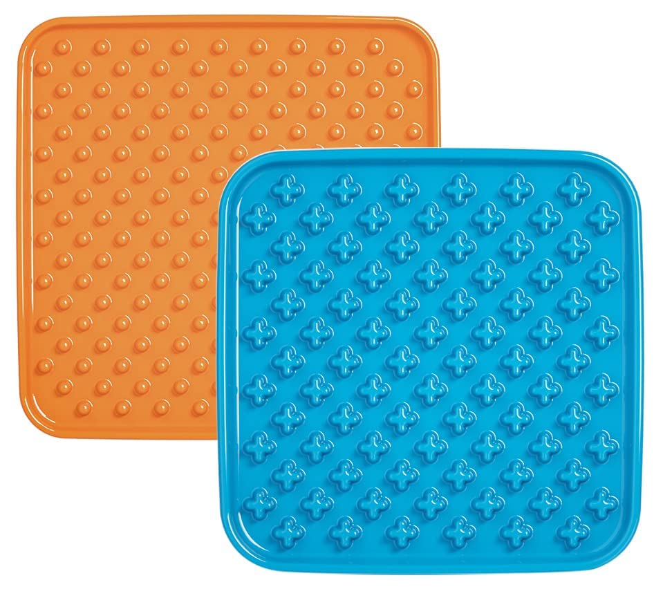 LE TAUCI Slow Feeder Dog Bowl - 7.5 Inch Non-Slip Lick Mat for Medium & Large Dogs - Anxiety Relief Puzzle Feeder for Peanut Butter & Treats - Pet Enrichment Toys Set of 2 (Blue & Orange) - Perfect for Mealtime Fun & Mental Stimulation