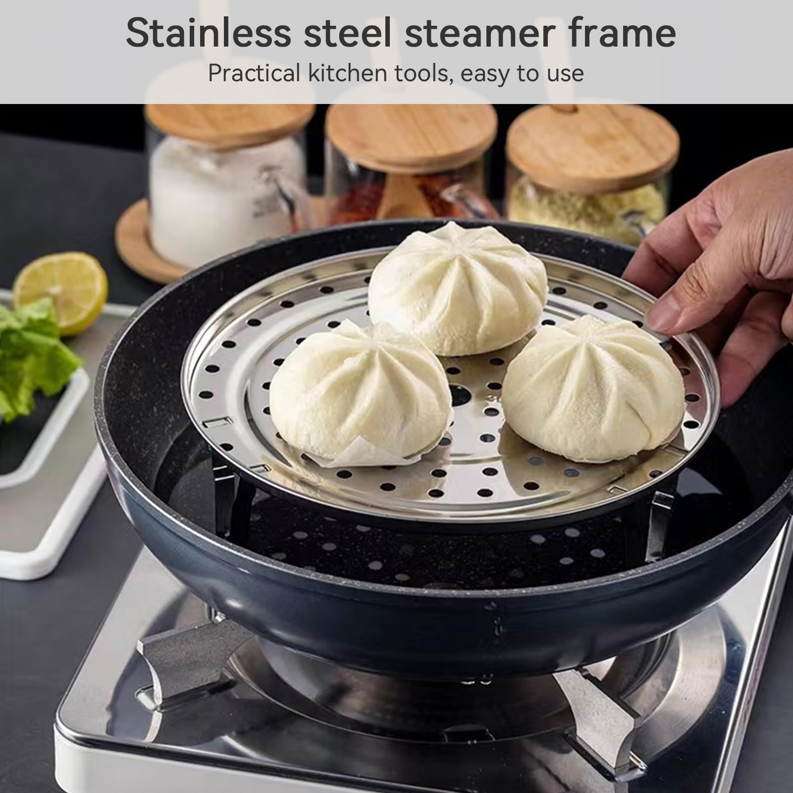 HERCHR 10.2 Inch Stainless Steel Steamer Rack with Removable Legs - Steam Tray for Pressure Cooker, Canner & Instant Pot - Durable Round Pot Steaming Tray (26x26x5cm) - Perfect for Vegetables, Dumplings & Seafood Cooking