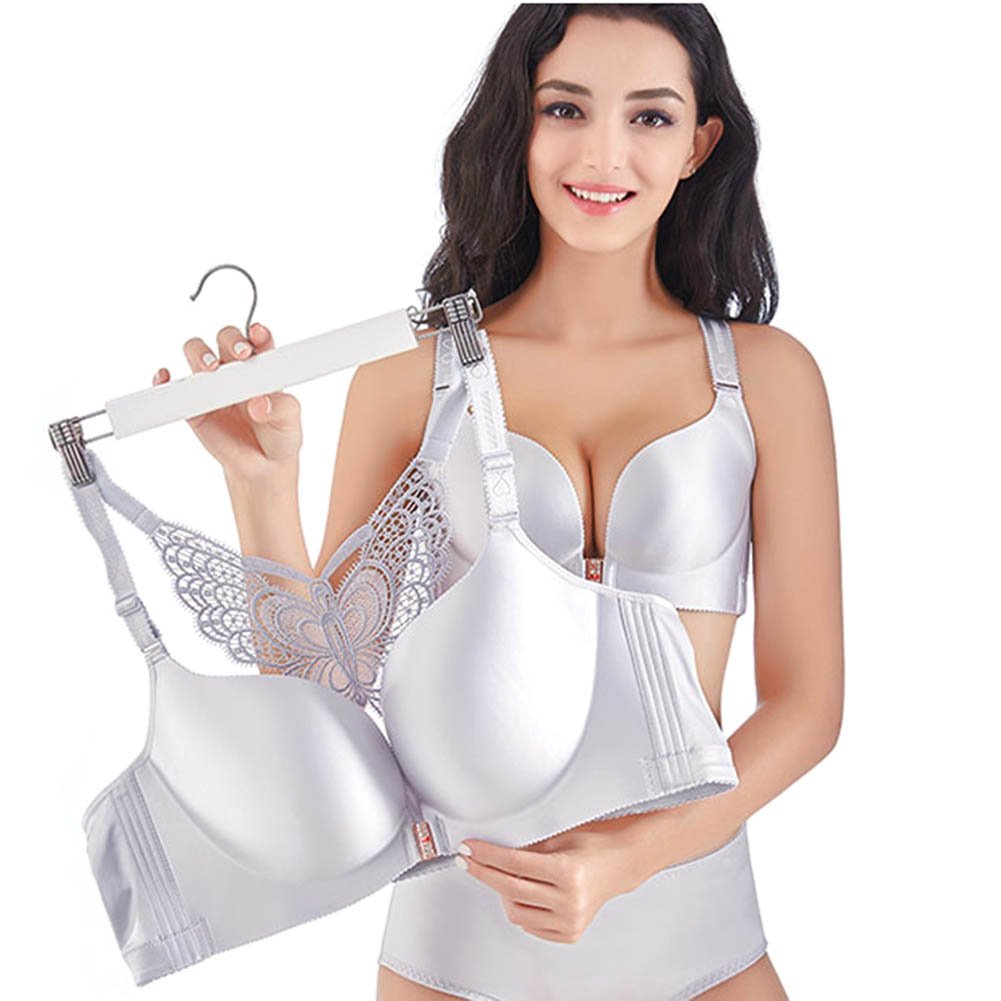 Women's Plus Size Wireless Push-Up Bra - Front Button Back Butterfly Design No Underwire Comfort for Everyday Wear | Perfect for Work, Yoga & Lounge