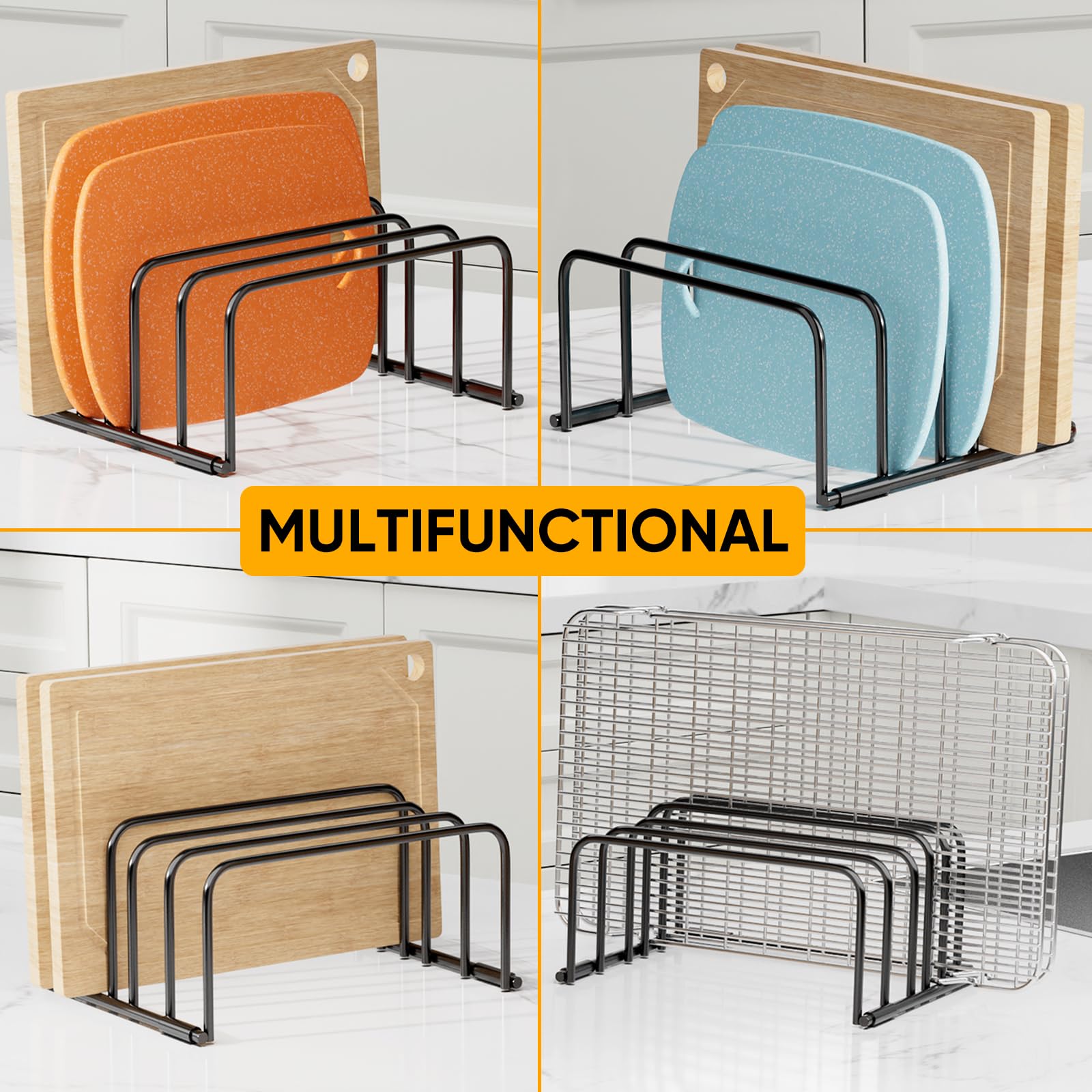 Premium Metal Cutting Board Organizer Rack - Space-Saving Holder Stand for Cutting Boards, Baking Sheets & Cookie Pans | Kitchen Cabinet Storage Solution for Organized Bakeware - Perfect for Small Kitchens & Professional Bakeries