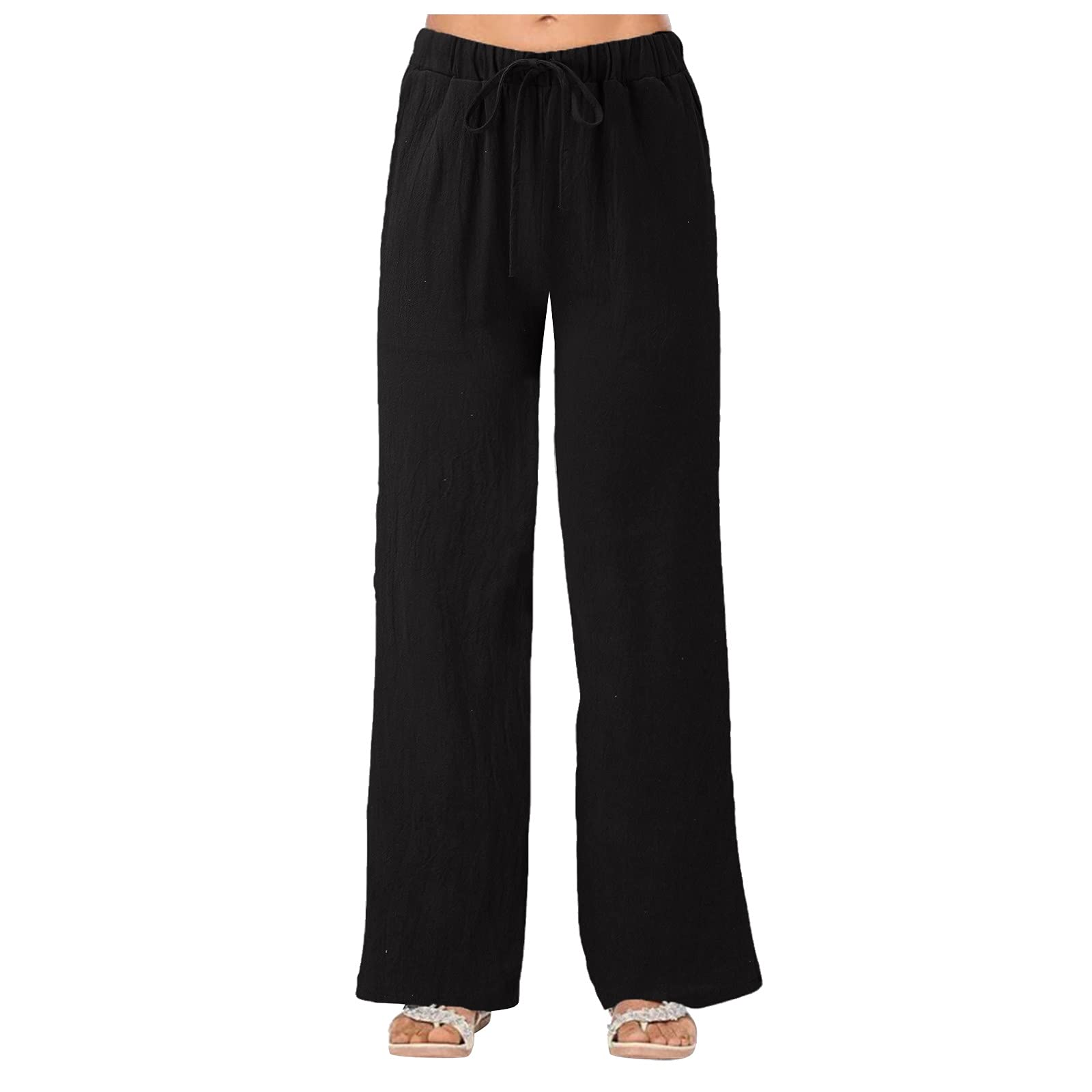 Women's High Waist Linen Pants - Solid Color Wide Leg Trousers for Casual Wear | Sexy & Comfortable Summer Lounge Pants for Beach, Travel & Everyday Outfits