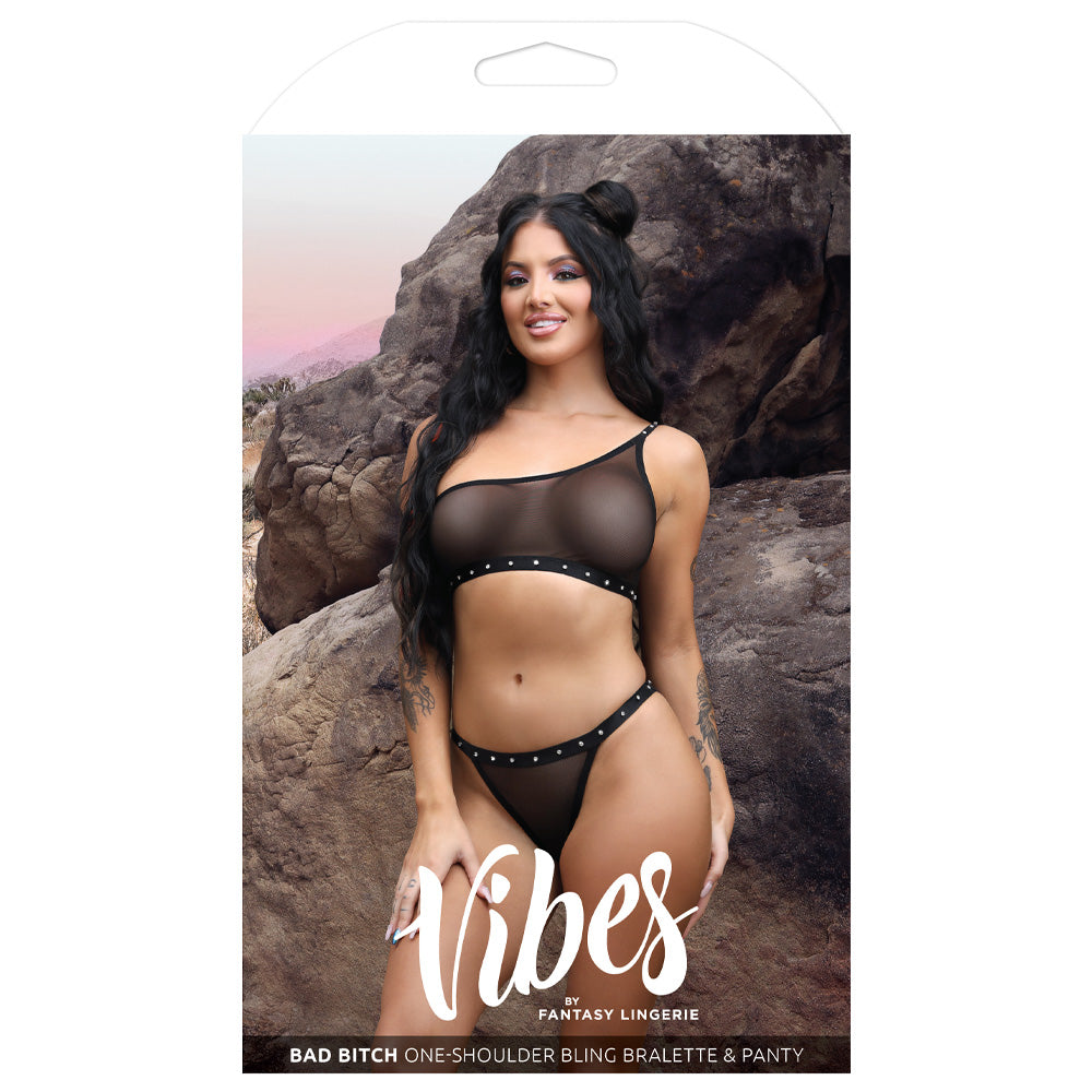 Sexy One Shoulder Mesh Lingerie Set with Bling - Fantasy Bad Bitch Vibes for Boudoir, Date Night & Bachelorette Parties