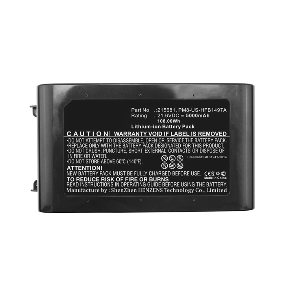 Synergy Digital Replacement Battery for Dyson V8 Vacuum Cleaner - 21.6V 5000mAh Li-ion Battery Compatible with Dyson PM8-US-HFB1497A, 215681, 215866-01/02, 215967-01/02, 967834-02 - Perfect for Home Cleaning & Pet Hair Removal