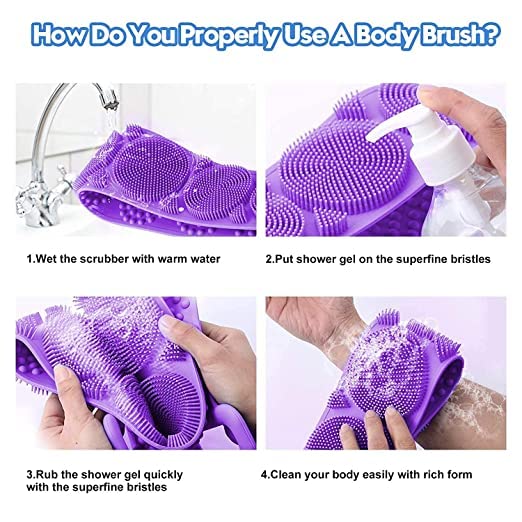 Kawna u-U Silicone Body Scrubber - Exfoliating Bath Scrubber Belt for Deep Cleansing, Dead Skin & Dirt Removal - Gentle Shower Scrub for Men, Women & Kids (Multicolor) - Perfect for Spa, Shower & Daily Skincare Routine