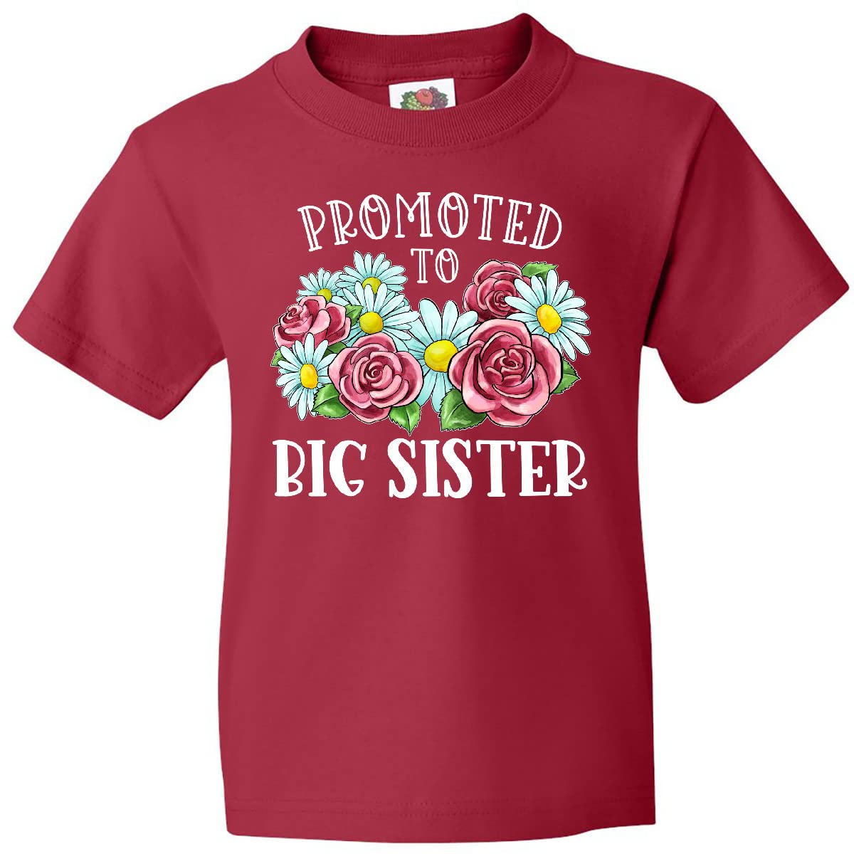 Promoted to Big Sister with Flowers Youth T-Shirt - Cute Floral Big Sister Gift for Girls - Perfect for Sibling Announcements & Family Celebrations