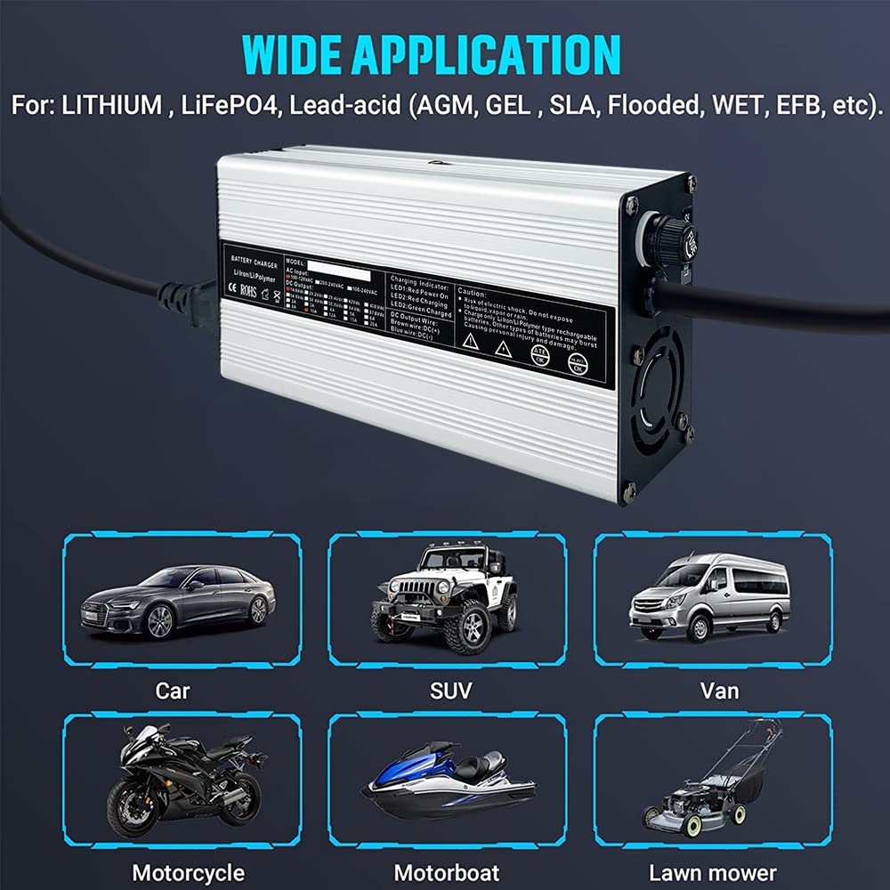 14.6V 20A LiFePO4 Battery Charger - Smart Lithium Iron Phosphate Charger with Clamps for Automotive, RV, Golf Cart & Lawn Mower | Fast Charging for Deep Cycle Batteries | Perfect for Off-Grid Power, Marine & Solar Energy Systems