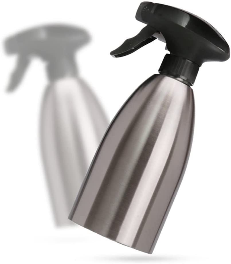 Premium Stainless Steel Oil Spray Bottle - 500ml Olive Oil Sprayer for Kitchen, Cooking, Baking & Grilling - Non-Aerosol Mister for Healthy Cooking & BBQ Tools (Silver) - Perfect for Salad Dressing, Frying & Baking