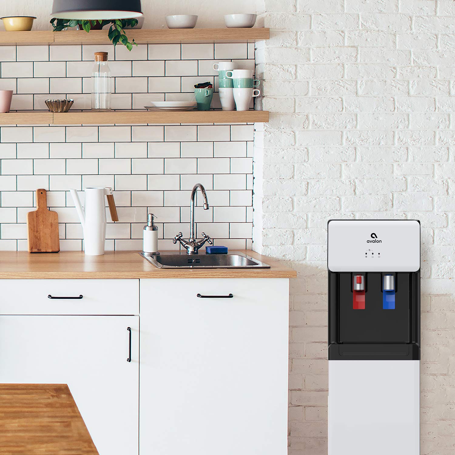 Avalon Bottom Loading Water Cooler Dispenser with Hot & Cold Water - Child Safety Lock, Slim Space-Saving Design for Home & Office - Compatible with 3 & 5 Gallon Bottles - UL Certified White - Perfect for Kitchens, Break Rooms and Dormitories