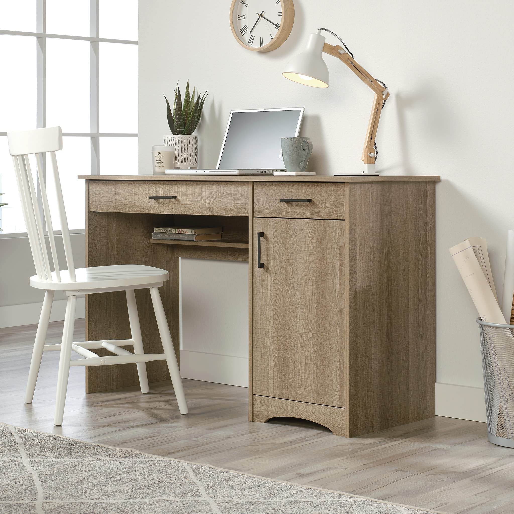 Sauder Beginnings Small Study Desk with Storage Drawers - Compact Writing Desk for Home Office, Bedroom or Dorm Room - Summer Oak Finish - Perfect for Remote Work, Online Classes & Small Space Organization
