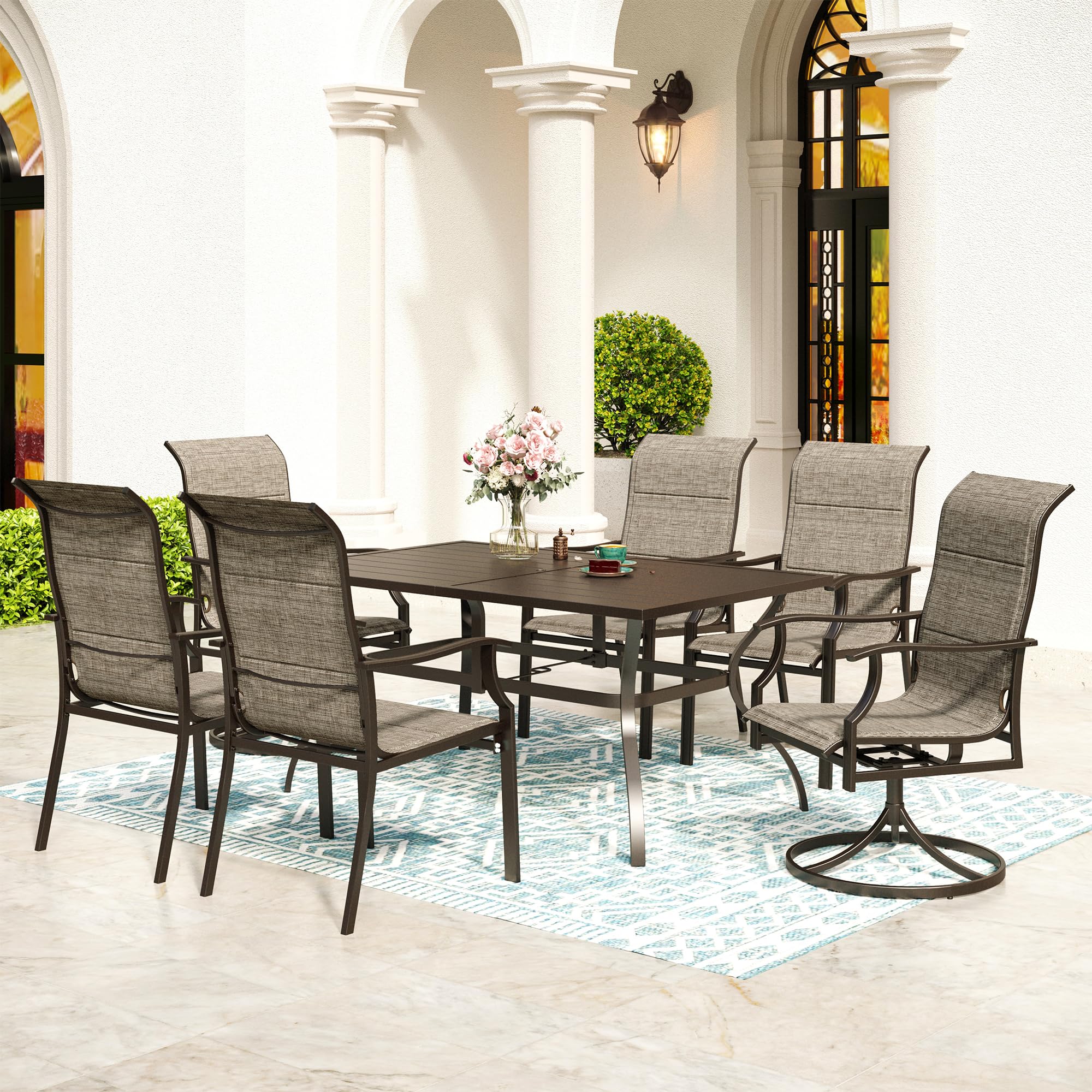 7-Piece Outdoor Patio Dining Set for 6 - Black Weather-Resistant Table & 6 Textilene Chairs - Perfect for Backyard, Deck & Garden Entertaining