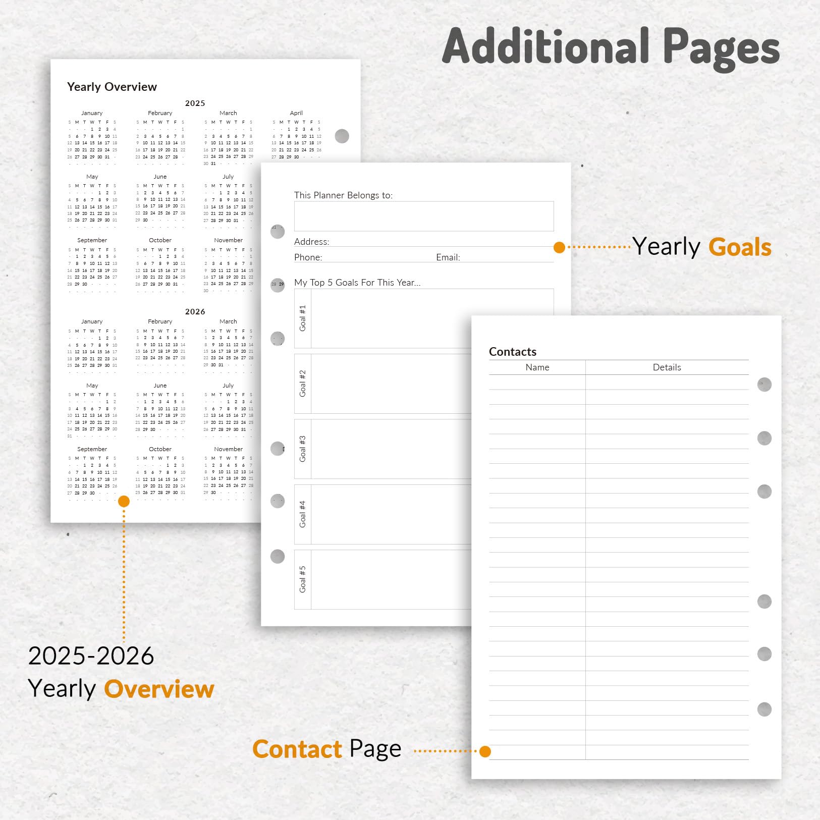 2025 Weekly & Monthly Planner Refills - 6-Hole Punched A5 Planner Inserts (Jan-Dec 2025) | 5.5