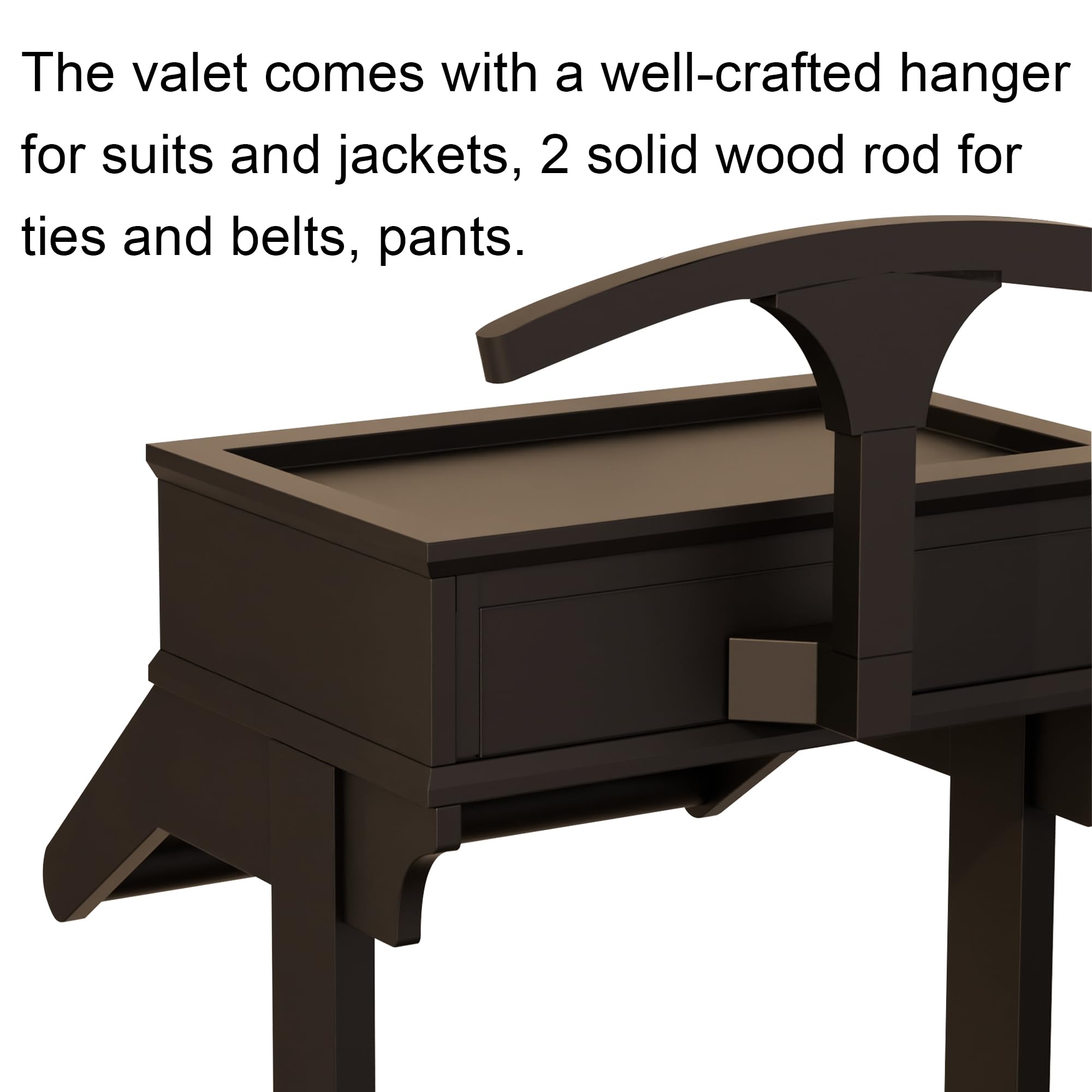 Brefhome Wooden Valet Stand with Drawer & Tray - Modern Clothing Rack for Men & Women - Entryway, Bedroom & Commercial Use - Black Garment Organizer (Perfect for Home & Office Storage)