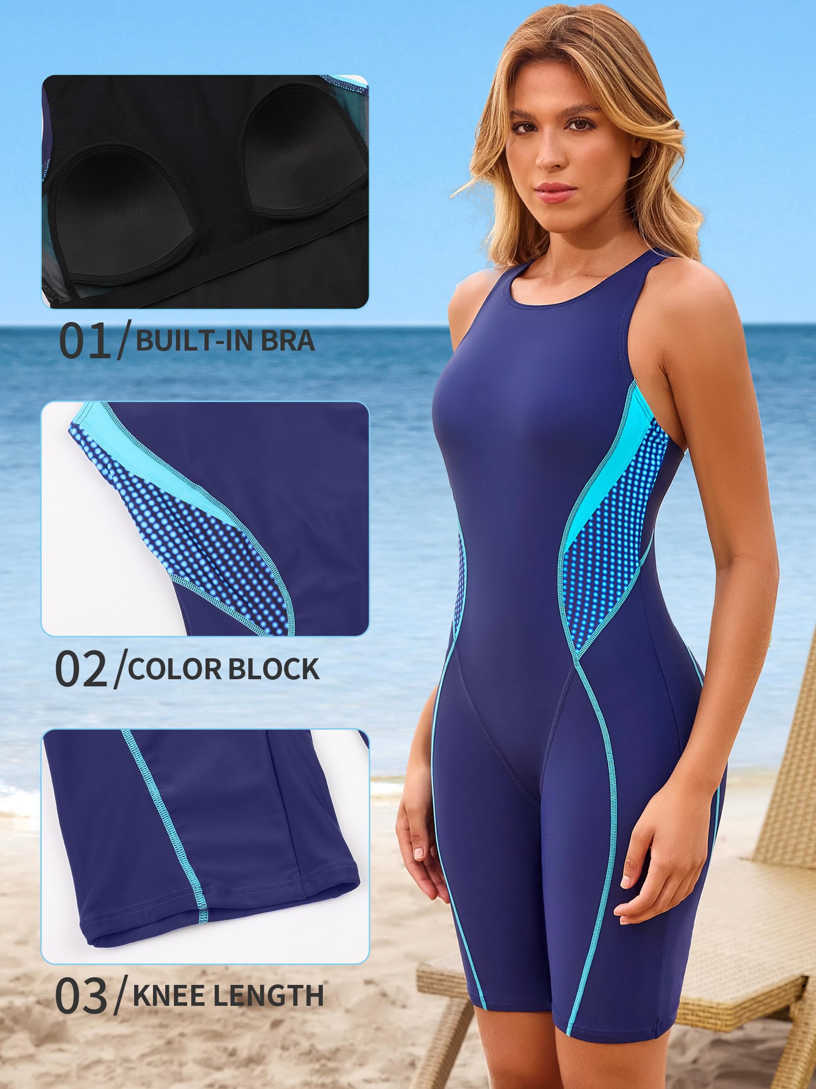 ATTRACO Women's Athletic One Piece Swimsuits - Boyleg Swimwear with Racerback for Swimming, Surfing & Beach Workouts | High-Performance Bathing Suits for Active Lifestyles