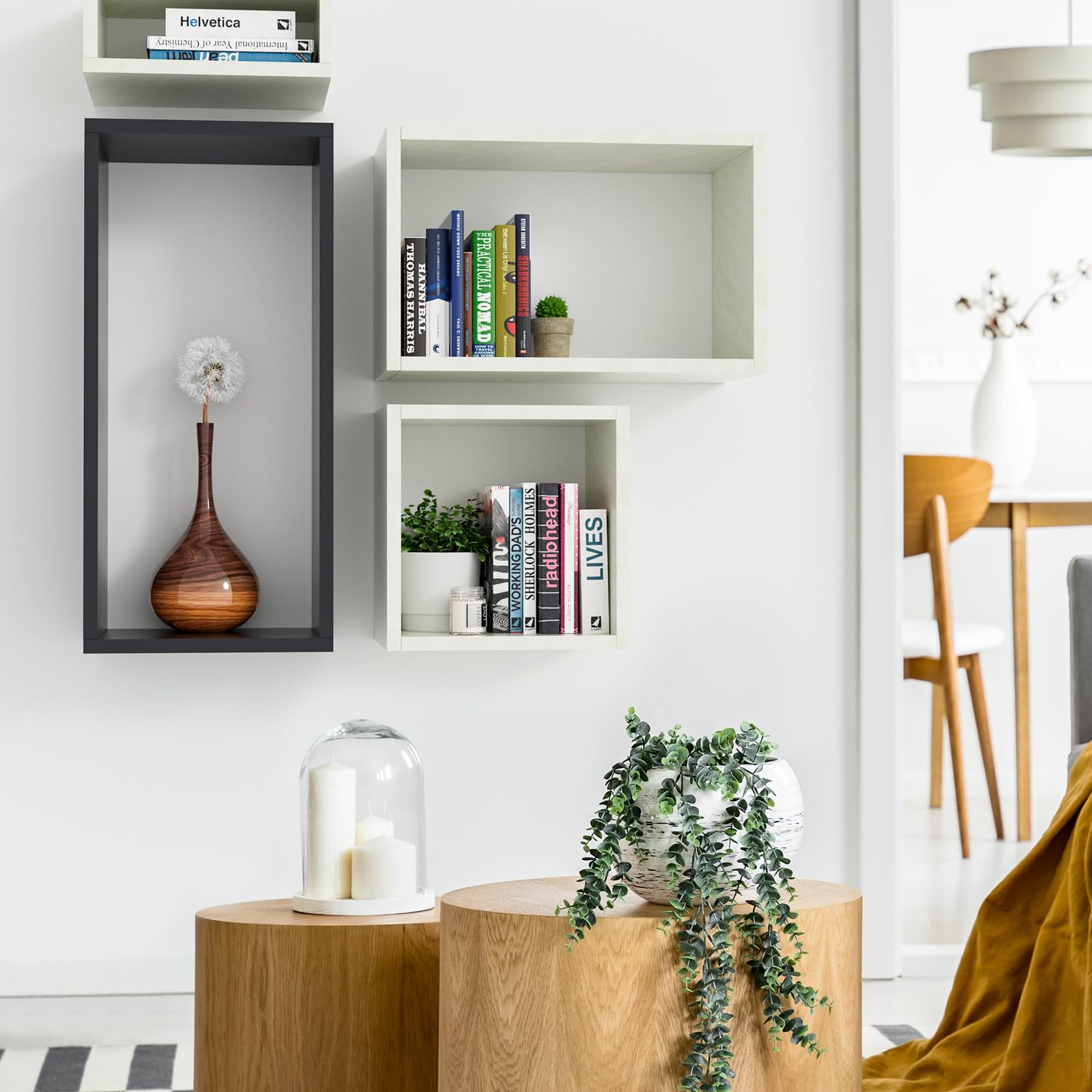 Kaboon 4-Pack Floating Cube Wall Shelves Set - Large Black Wall Mount Shelves for Home & Office Organization - Perfect for Living Room, Bedroom, Kitchen Storage & Display