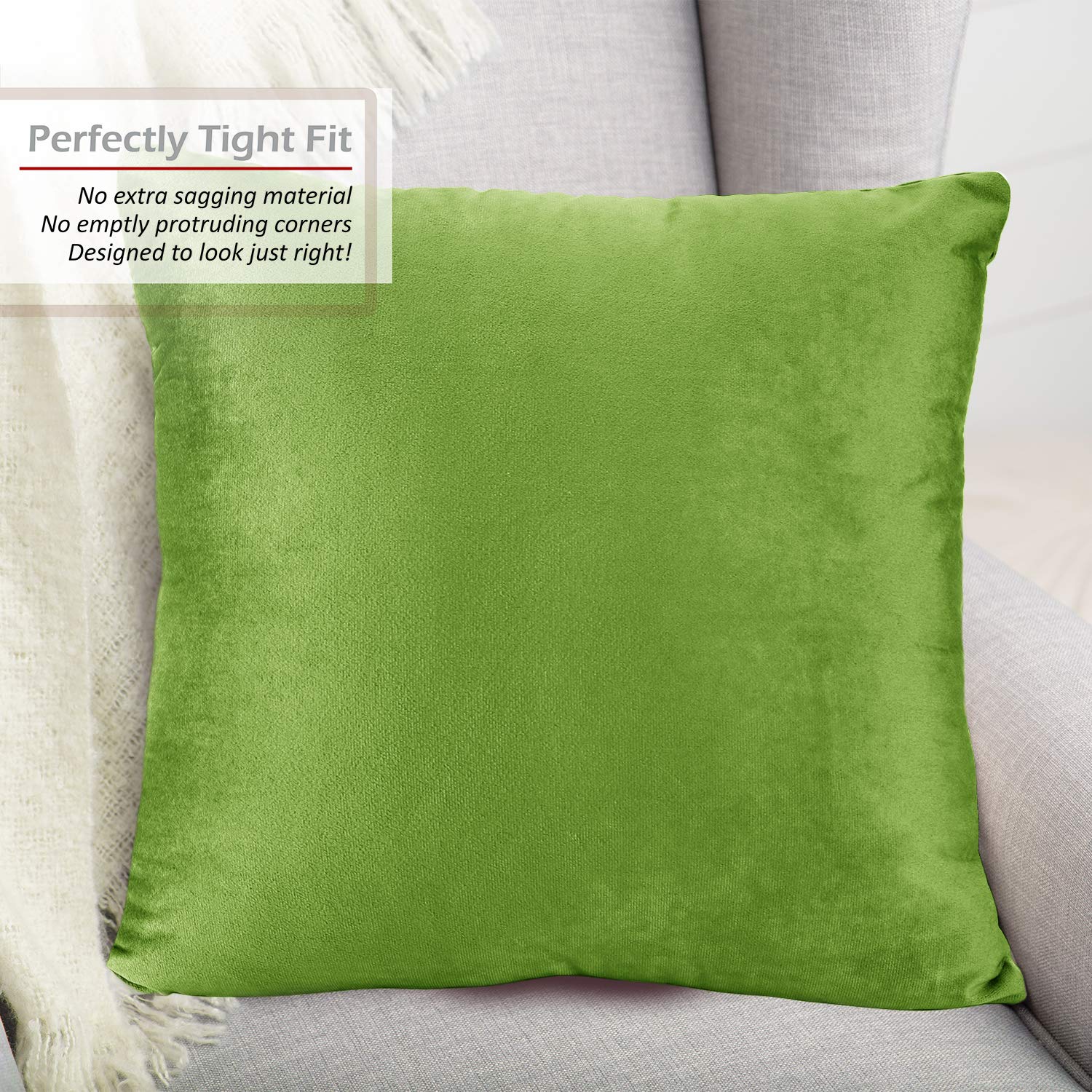 Luxury Velvet Throw Pillow Covers 24x24 Inches - Soft Solid Decorative Couch Pillow Cases for Sofa, Bed, Car - Set of 4 in Garden Green - Perfect for Home Decor, Living Room Accents & Cozy Comfort