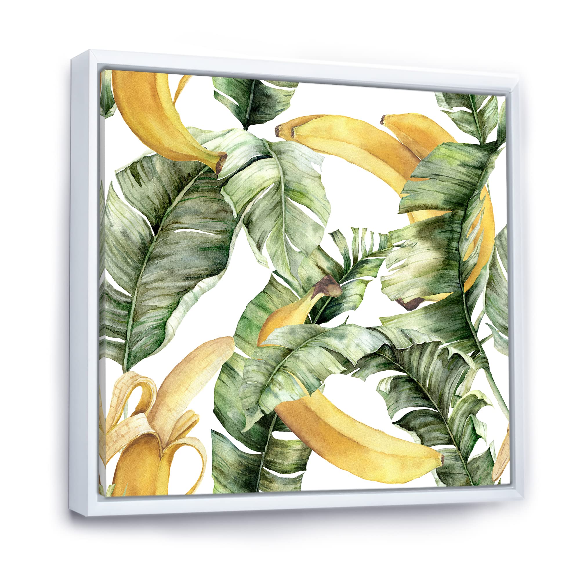 Nautical & Coastal Framed Canvas Wall Art Print with Ripe Bananas and Leaves - Perfect for Beach House Decor, Tropical Theme Rooms, and Coastal Living Spaces