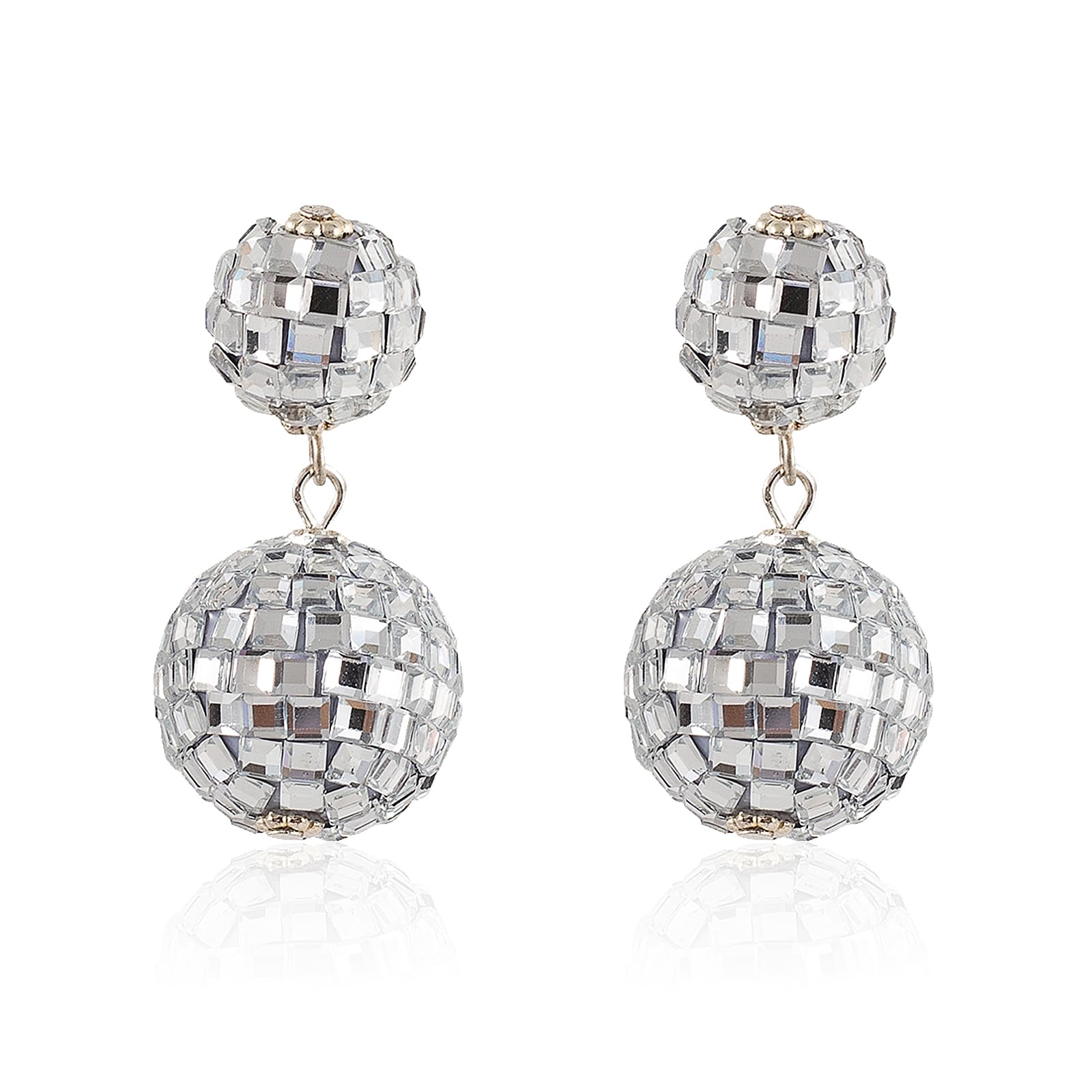 Vintage Mirror Ball Earrings for Women - 70s Disco Party Jewelry, Silver Holographic Dangle Earrings for Halloween Costume, Dance Outfits & Retro Fashion Accessories | Perfect for 60s 70s Theme Parties, Nightclub Events and Festival Outfits