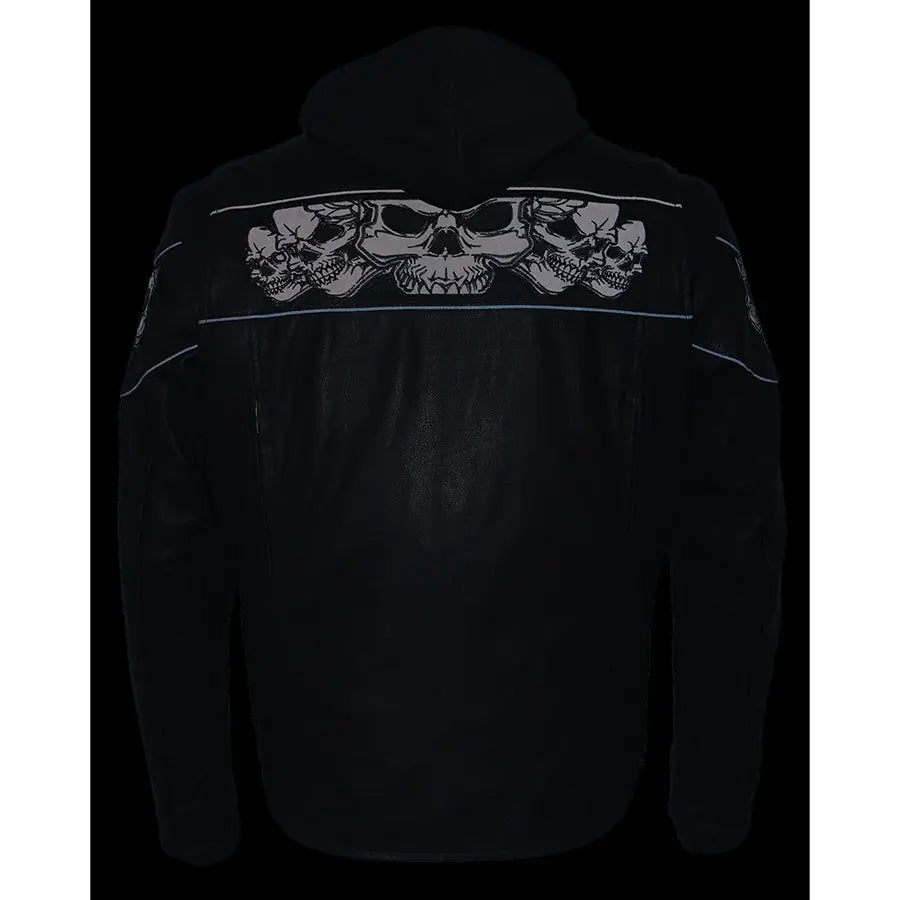 Milwaukee Leather Men's Crossover Scooter Jacket with Reflective Skulls & Removable Hood - Motorcycle Riding, Urban Fashion, Winter Outerwear