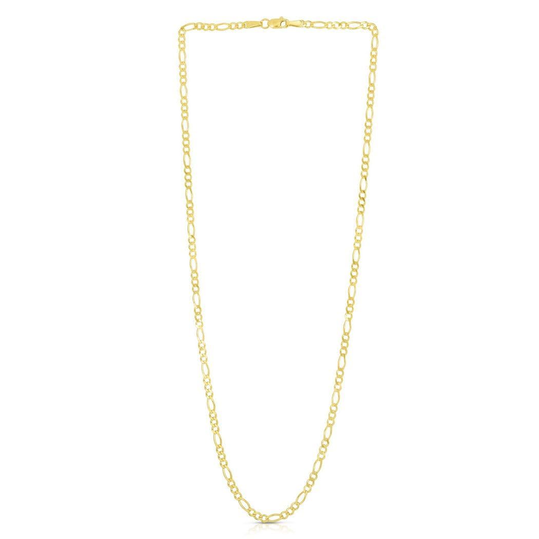 14k Gold Sparkle Cut Alternate Classic Figaro Chain Necklace for Women & Men - Adjustable Lengths 16