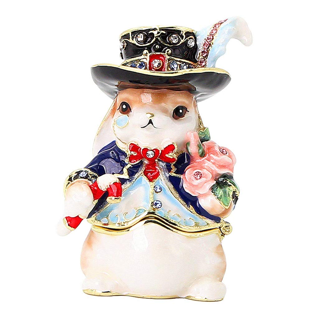 Vintage Rhinestone Bunny Couple Jewelry Box - Elegant Jewelry Organizer for Women, Unique Jewelry Storage Case with Decorative Bunny Design - Perfect Gift for Anniversaries, Valentines Day & Home Decor (Color: Male Rabbit)