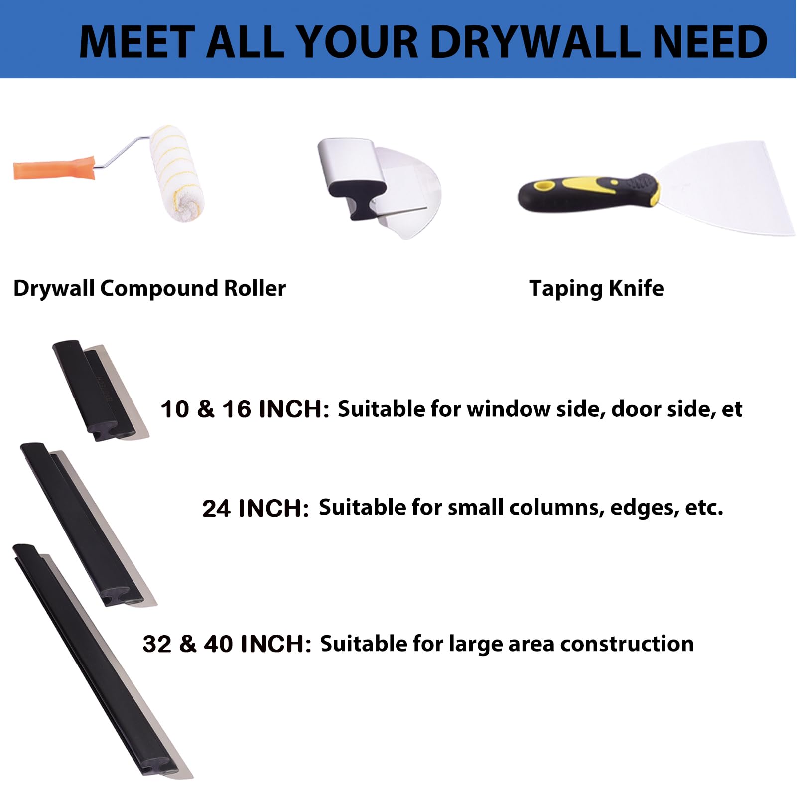 Professional Drywall Skimming Blade Set with Extension Handle - 10
