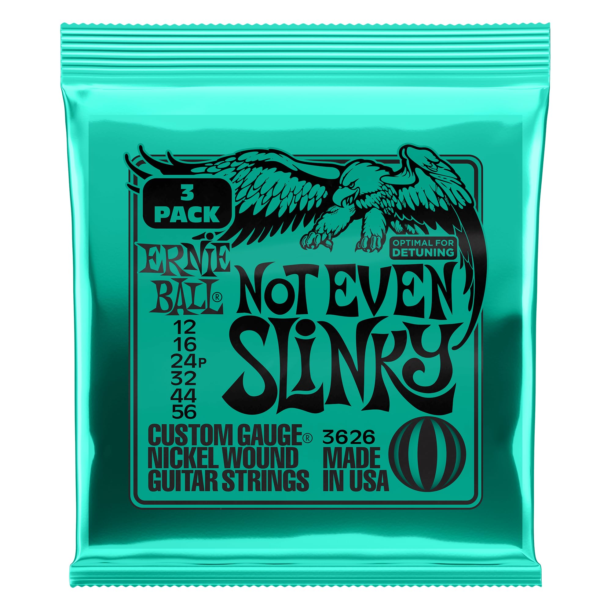 Ernie Ball Not Even Slinky Nickel Wound Electric Guitar Strings 3-Pack, 12-56 Gauge (P03626) - Perfect for Heavy Riffs & Drop Tunings | Electric Guitar Accessories for Rock & Metal Musicians