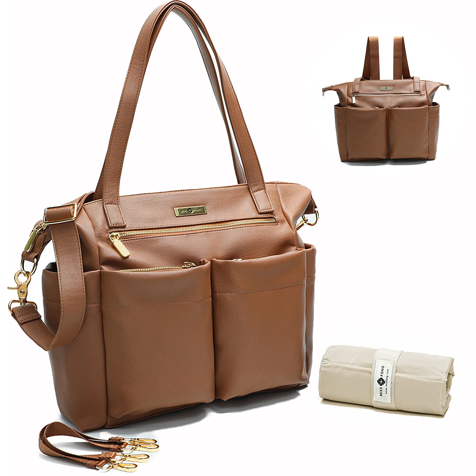 Miss Fong Premium Leather Diaper Backpack - Stylish Baby Bag with Changing Pad | Perfect for Travel, Daycare & On-the-Go Parents