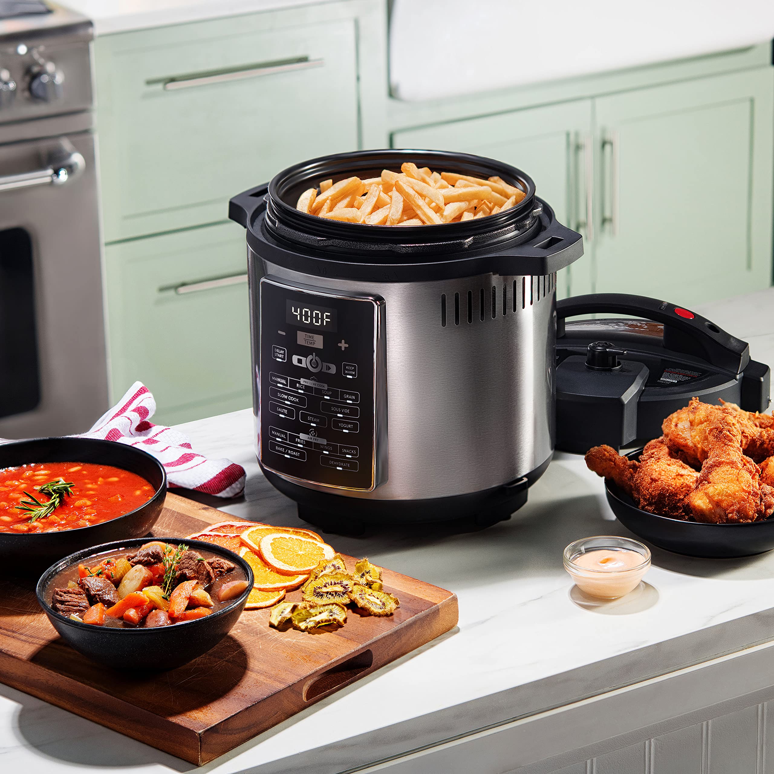 Gourmia GPA2060 6-Quart Multi-Function Pressure Cooker & Air Fryer Combo - 15 One-Touch Smart Programs with Nonstick Pot, Air Fry Basket & Accessories - Perfect for Fast Cooking, Healthy Air Frying & Meal Prep