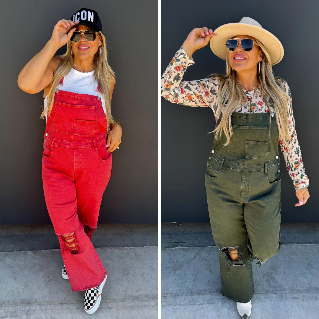 PREORDER: Dahlia Crop Wide Leg Overalls for Women - Denim & Black | Casual Outfit, Streetwear Fashion, Spring Summer Jumpsuit