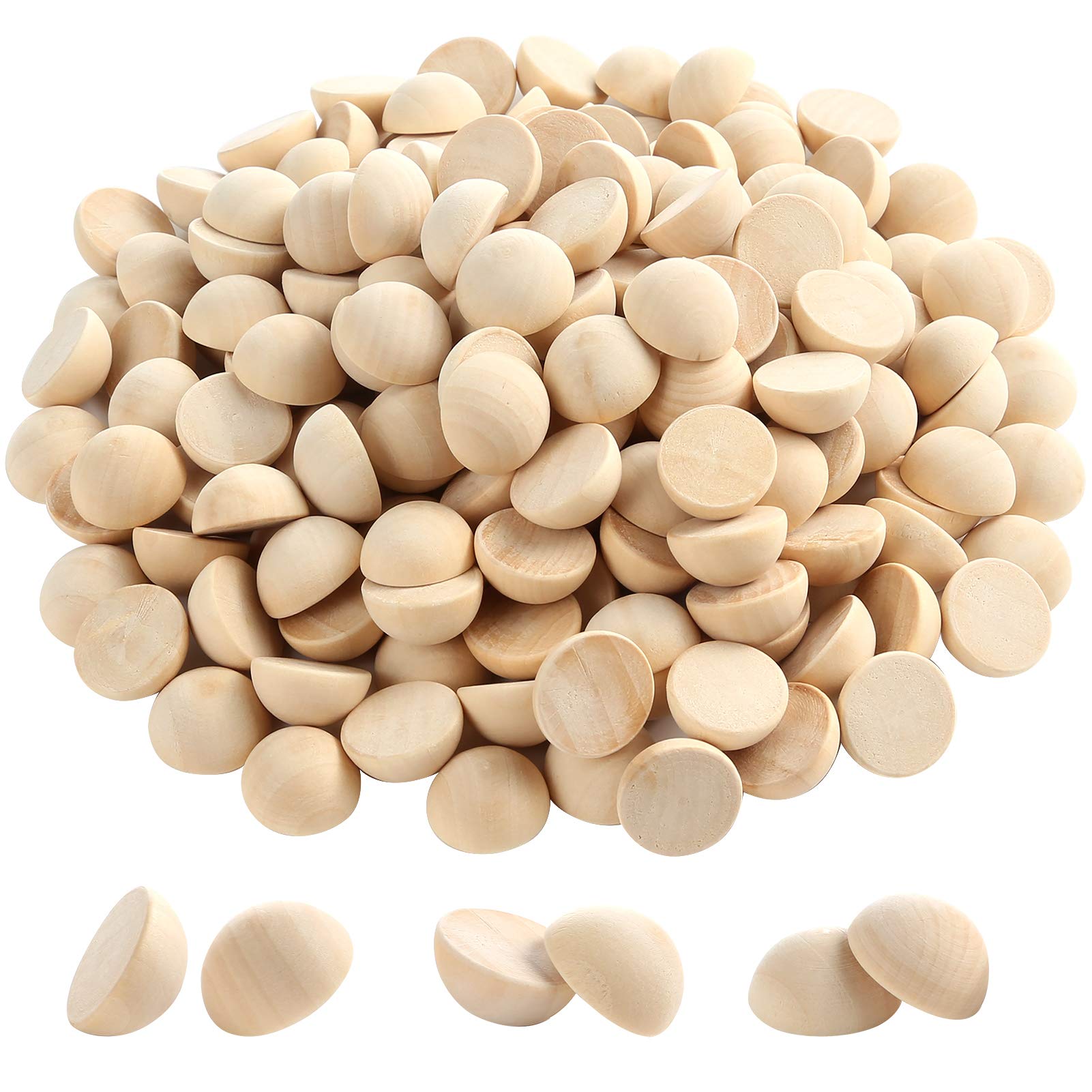 Pllieay 200-Pack 20mm Unfinished Natural Wooden Half Balls - DIY Craft Beads for Jewelry Making, Home Decor & Scrapbooking - Perfect for Woodworking Projects, Kids Crafts and Wedding Decorations