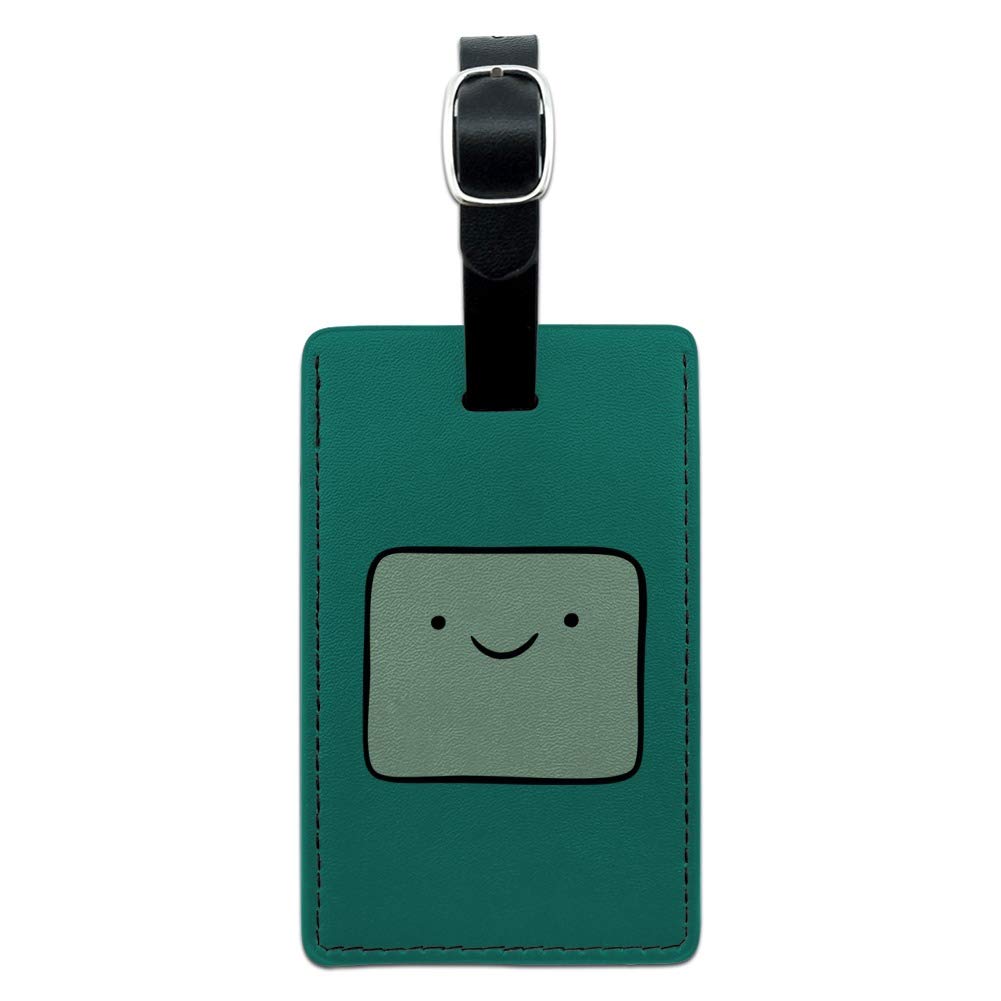 Adventure Time BMO Head Rectangle Leather Luggage Tag - Durable Suitcase ID Tag for Carry-On Bags - Perfect for Travel, Cosplay & Cartoon Fans