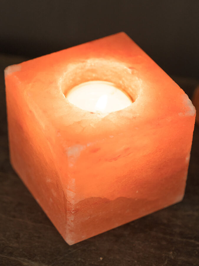 Himalayan Salt Tealight Candle Holder - Square Yoga Studio Decor for Meditation, Relaxation & Home Spa Ambiance