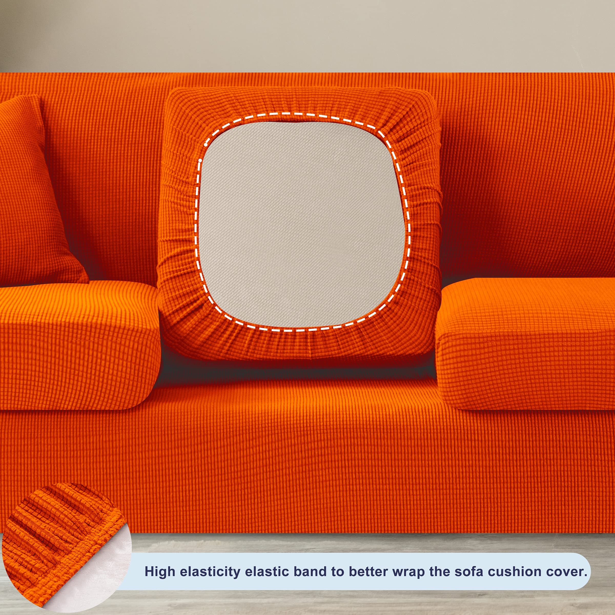 SUBRTEX Stretchable Sofa Slipcover with Separate Cushion Covers - 2 Seater & 3 Seater Couch Protector for Pets & Kids - Medium & Large Size in Orange - Perfect for Living Room Furniture Protection & Home Decor