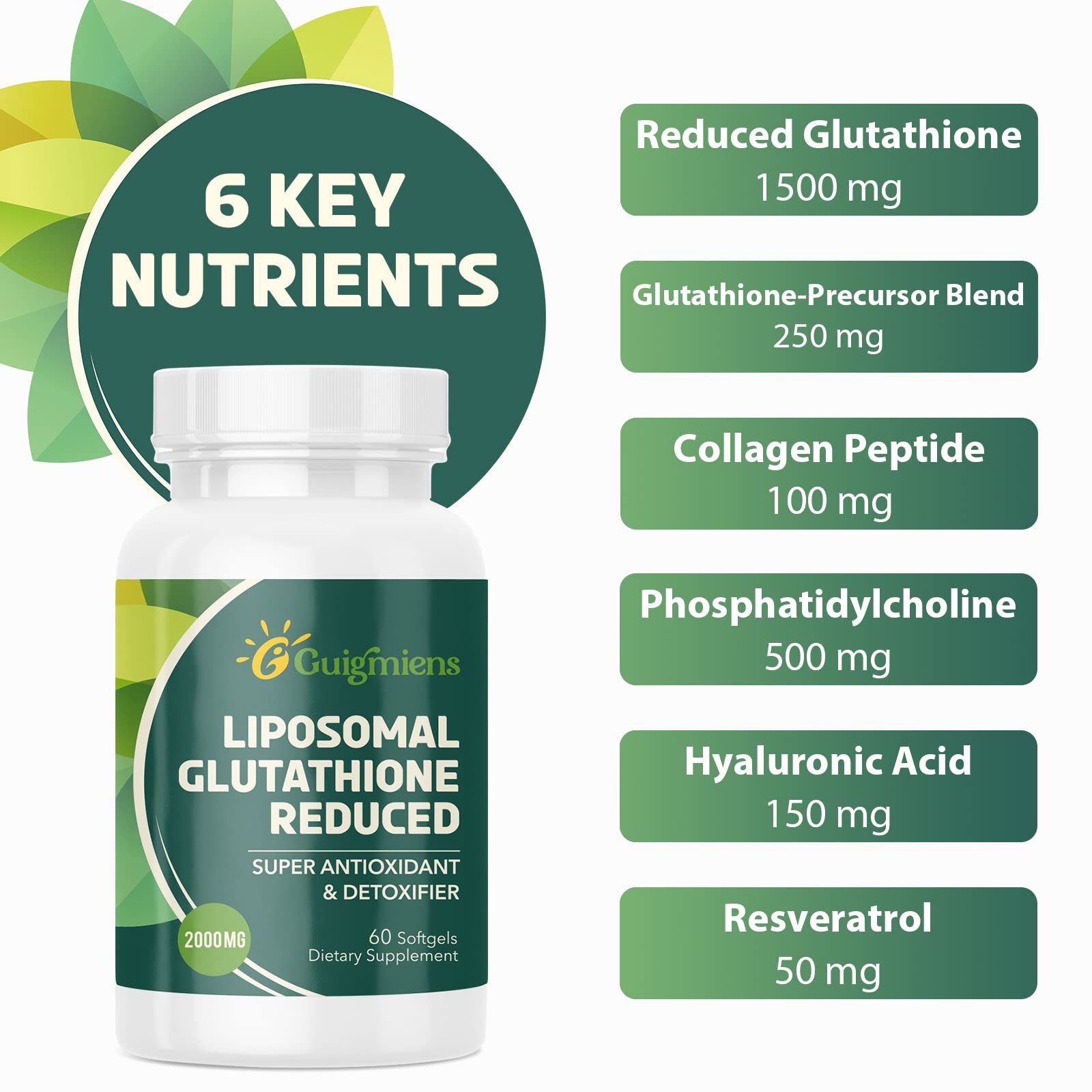 Liposomal Glutathione 2000mg - 10x Better Absorption Supplement with Hyaluronic Acid, Collagen Peptide & Resveratrol - Powerful Antioxidant for Anti-Aging, Immune Support & Cellular Health (240 Capsules) - Perfect for Daily Wellness, Detox & Skin Rejuvenation