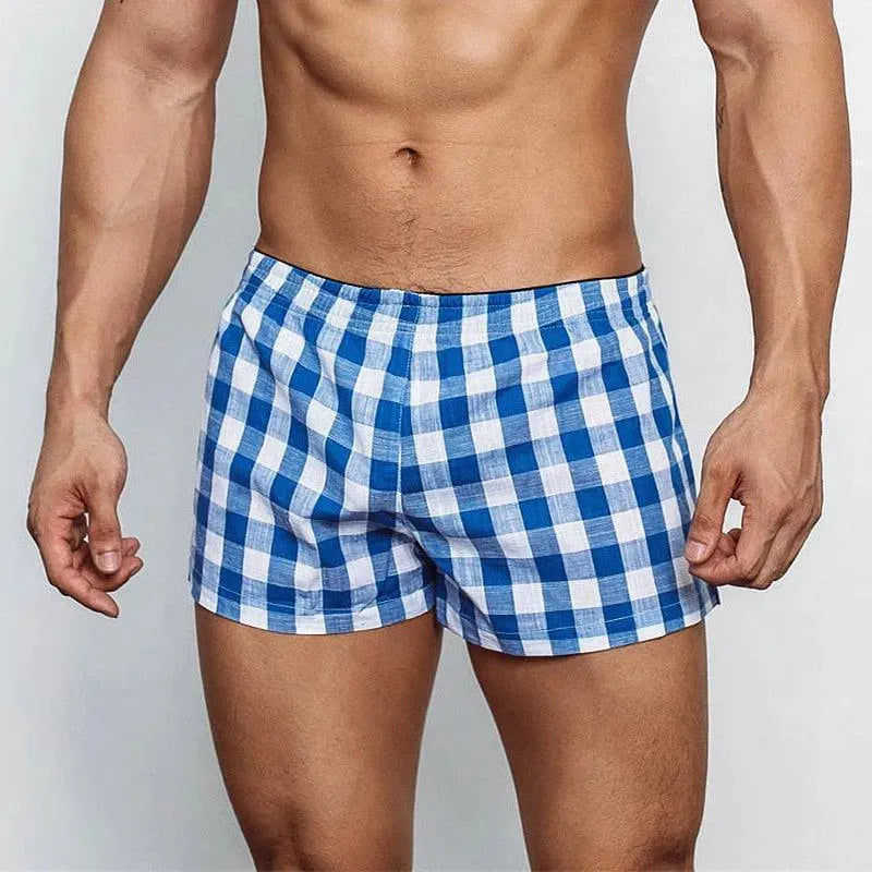 Comfortable Loose Fit Plaid Boxer Shorts for Men - Soft Cotton Underwear for Casual Wear & Sleep