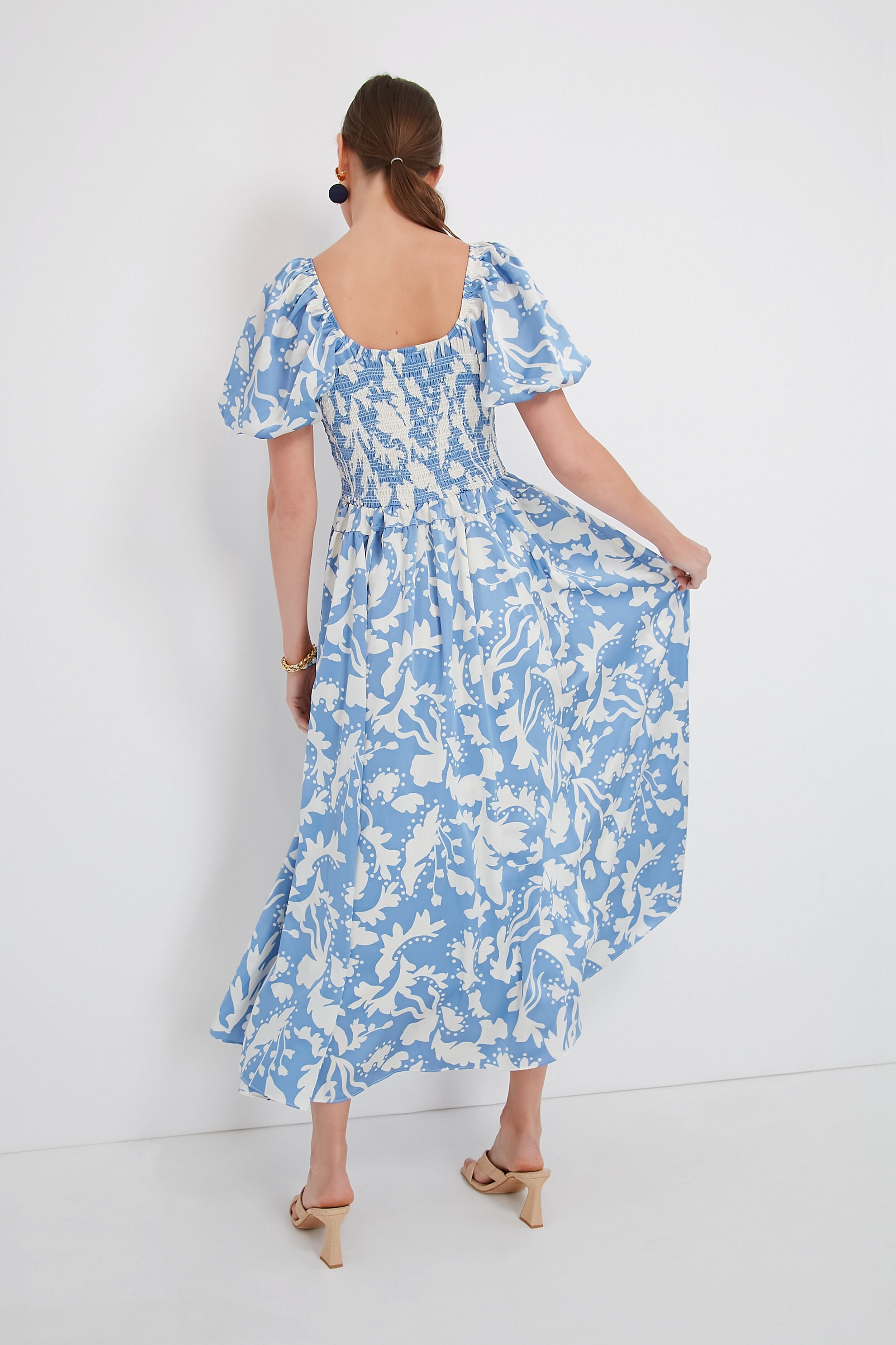 Stylish Blue Puff Sleeve Midi Dress for Women - Elegant Flowy Summer Dress for Parties, Weddings & Date Nights